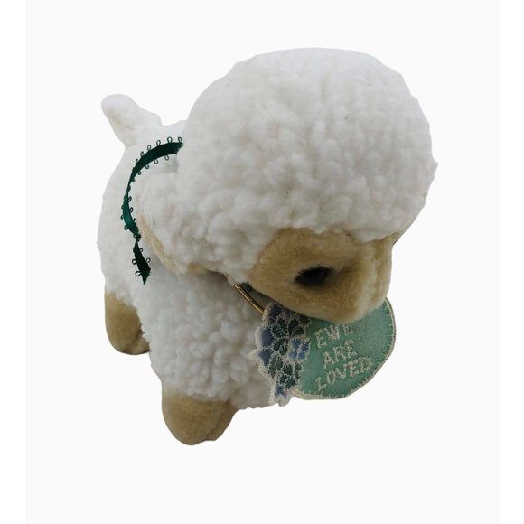 Lamb Plush Heart Tag Ewe Are Loved Stuffed Animal Green Bow Sherpa Easter - Picture 8 of 10